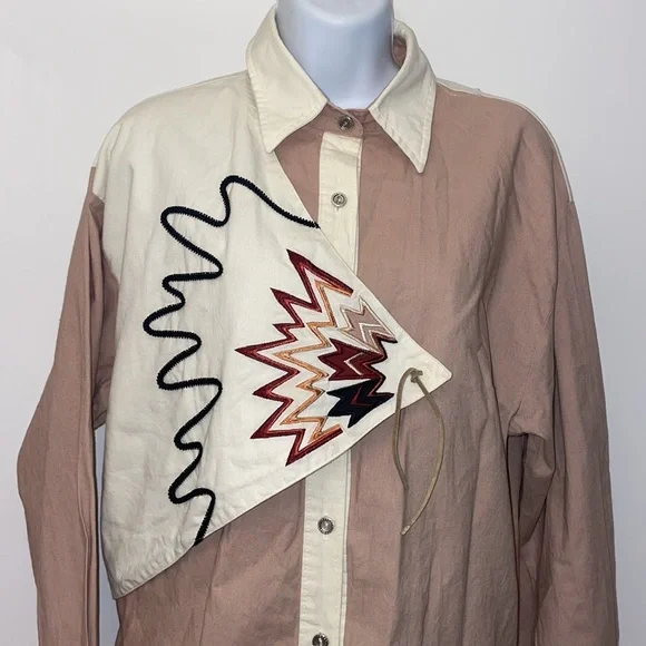 Vintage 1849 Authentic Ranchwear Western Long Sleeve tan embroidered Shirt Large - Picture 2 of 7